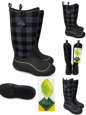 Muck Boot Company Women's Black & Gray Plaid Waterproof Winter Boots NWT 10’s